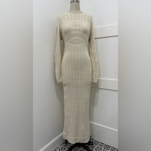 Nasty Gal Dresses & Skirts - Nasty Gal Long Sleeve Open Back Crochet Maxi Beach Dress Size L Boho Chic Resort